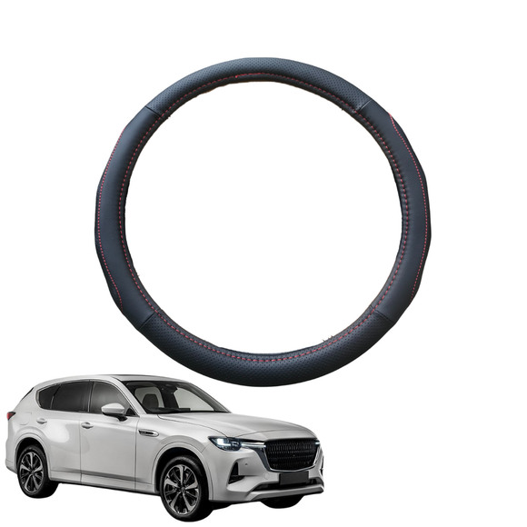 Steering Wheel Cover for Mazda CX-60 2022 - Current (KH) - Black Microfiber Leather - Circle 38 cm