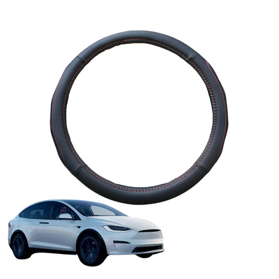 Steering Wheel Cover for Tesla Model X 2015 - Current - Black Microfiber Leather - Circle 38 cm