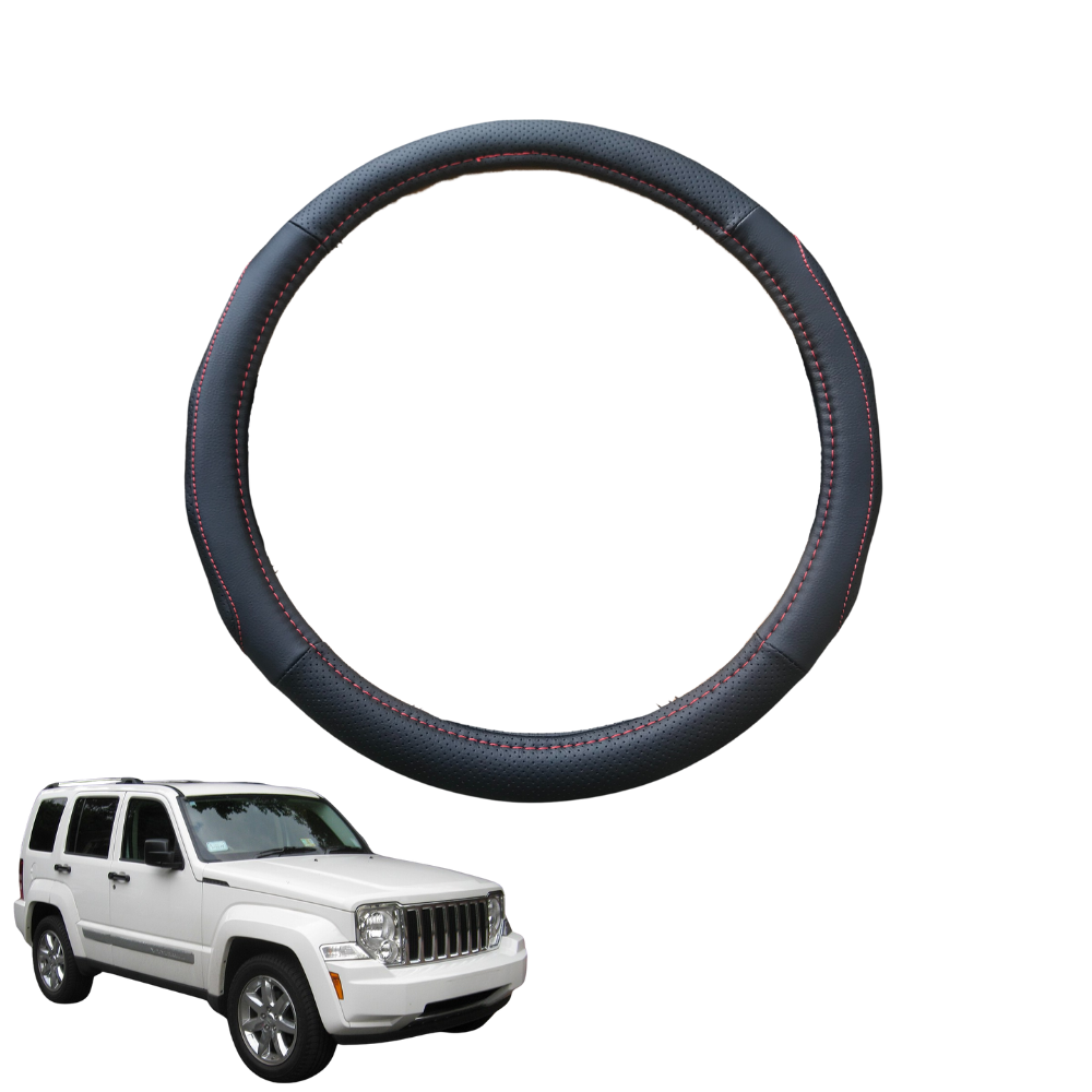Steering Wheel Cover for Jeep Cherokee 2008 - 2013 (KK) - Black Microfiber Leather - Circle 38 cm