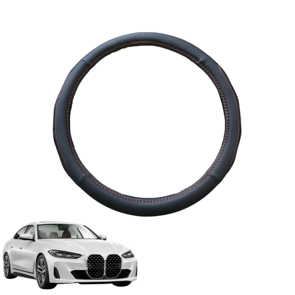 Steering Wheel Cover for BMW 4 Series Gran Coupe 2021 - Current (G26) - Black Microfiber Leather - Circle 38 cm