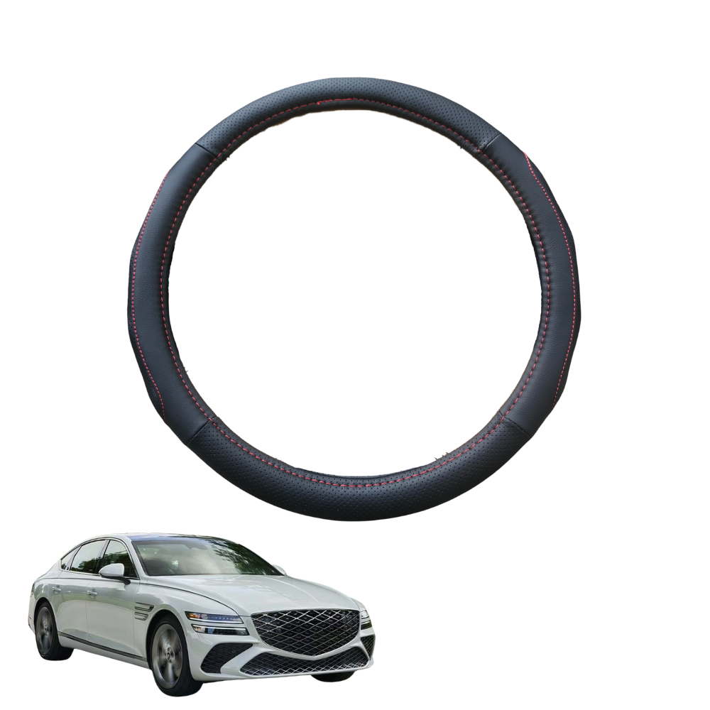 Steering Wheel Cover for Genesis G80 2017 - 2021 (DH) - Black Microfiber Leather - Circle 38 cm