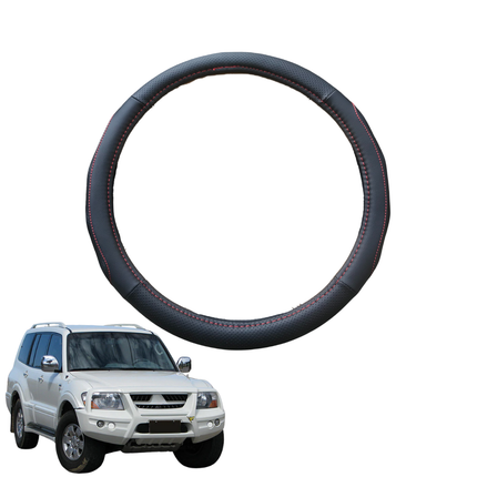 Steering Wheel Cover for Mitsubishi Pajero 2000 - 2006 (NM NP) - Black Microfiber Leather - Circle 38 cm