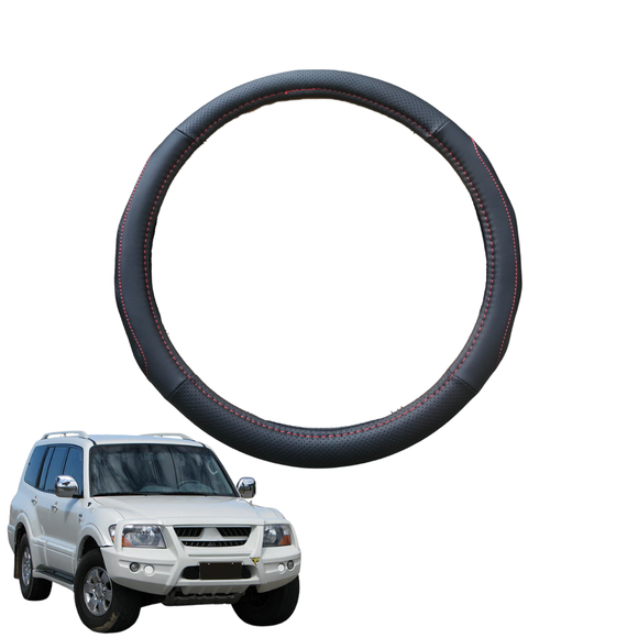 Steering Wheel Cover for Mitsubishi Pajero 2000 - 2006 (NM NP) - Black Microfiber Leather - Circle 38 cm
