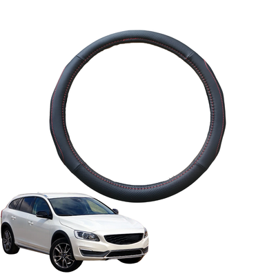 Steering Wheel Cover for Volvo V60 2015 - 2018 Cross Country - Black Microfiber Leather - Circle 38 cm