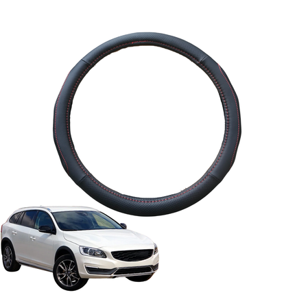 Steering Wheel Cover for Volvo V60 2015 - 2018 Cross Country - Black Microfiber Leather - Circle 38 cm