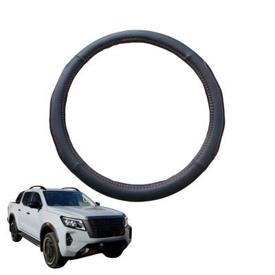 Steering Wheel Cover for Nissan Navara Dual Cab 2022 - Current Pro-4X - Black Microfiber Leather - Circle 38 cm