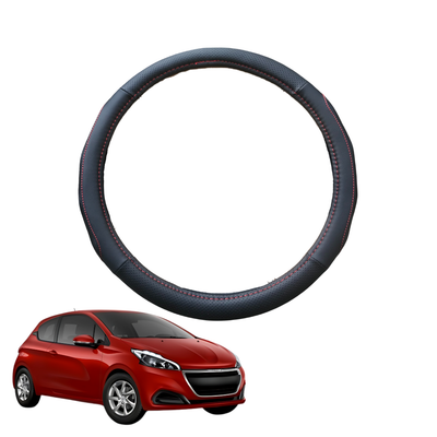 Steering Wheel Cover for Peugeot 208 2012 - 2018 (A9) - Black Microfiber Leather - Circle 38 cm