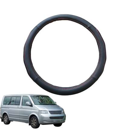 Steering Wheel Cover for VolksWagen Caravelle 2003 - 2010 - Black Microfiber Leather - Circle 38 cm