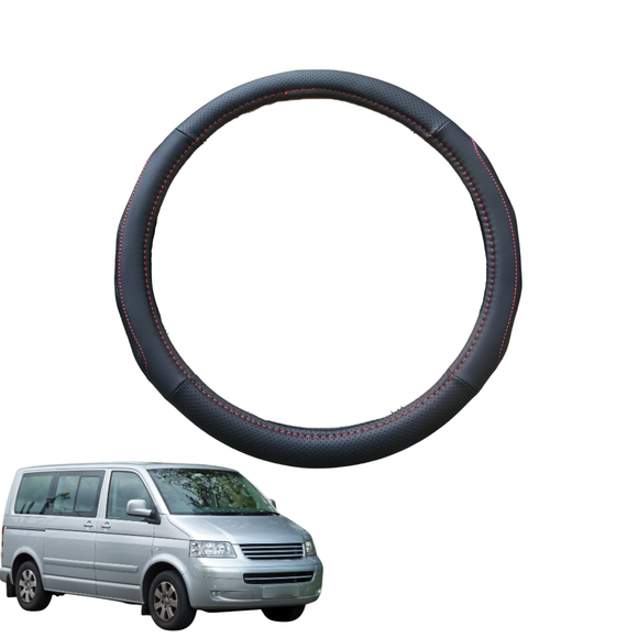 Steering Wheel Cover for VolksWagen Caravelle 2003 - 2010 - Black Microfiber Leather - Circle 38 cm