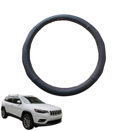 Steering Wheel Cover for Jeep Cherokee 2014 - Current (KL) - Black Microfiber Leather - Circle 38 cm