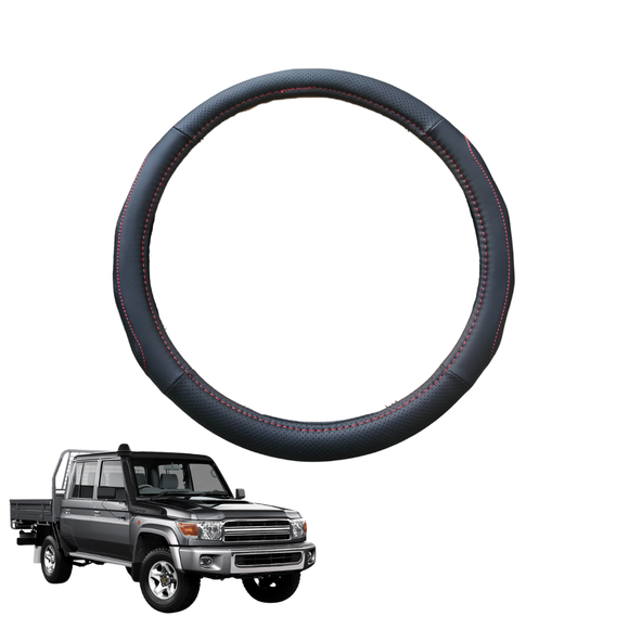 Steering Wheel Cover for Toyota LandCruiser 79 Series Double Cab 2012 - Current - Black Microfiber Leather - Circle 38 cm