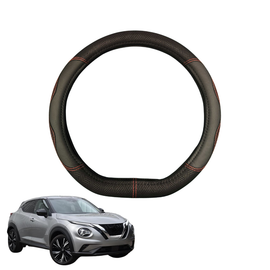 Steering Wheel Cover for Nissan JUKE 2020 - Current F16 - Black Microfiber Leather - D-Shape 38 cm