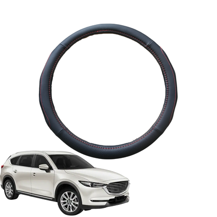 Steering Wheel Cover for Mazda CX-8 2018 - Current (KG) - Black Microfiber Leather - Circle 38 cm