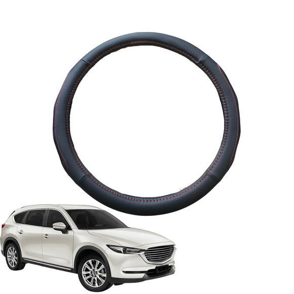 Steering Wheel Cover for Mazda CX-8 2018 - Current (KG) - Black Microfiber Leather - Circle 38 cm