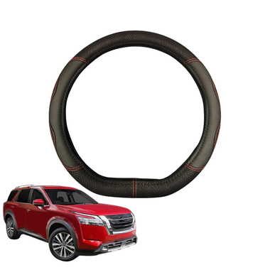 Steering Wheel Cover for Nissan Pathfinder 2022 - Current 7 seater (R53) - Black Microfiber Leather - D-Shape 38 cm