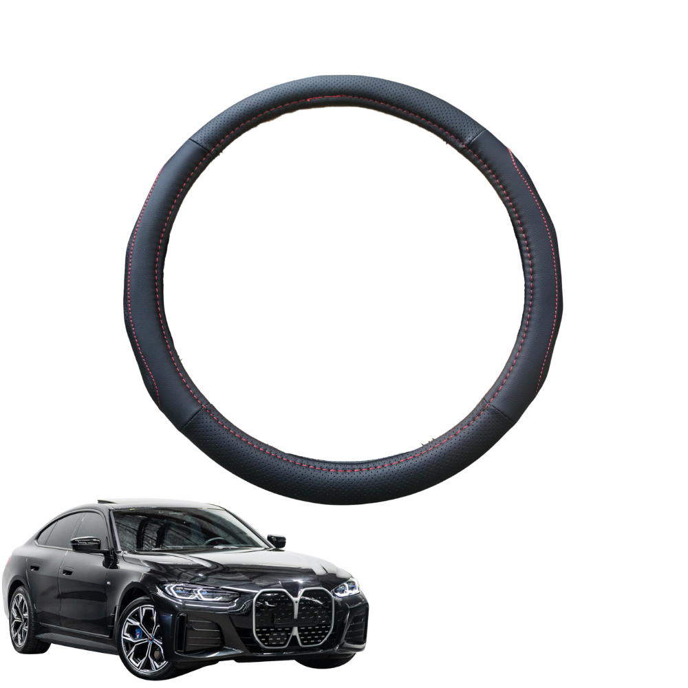 Steering Wheel Cover for BMW i4 Gran coupe 2022 - Current (G26) - Black Microfiber Leather - Circle 38 cm