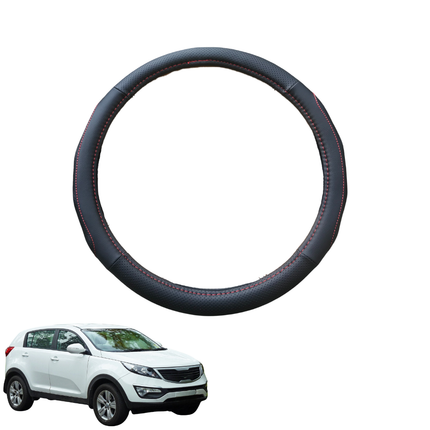 Steering Wheel Cover for Kia Sportage 2010 - 2015 - Black Microfiber Leather - Circle 38 cm