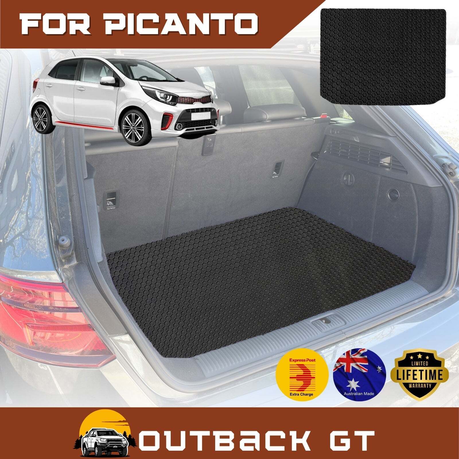 6D Diamond Car Boot Mat for Kia Picanto 2017 - Current (JA)  - Heavy Duty Carpet Liner