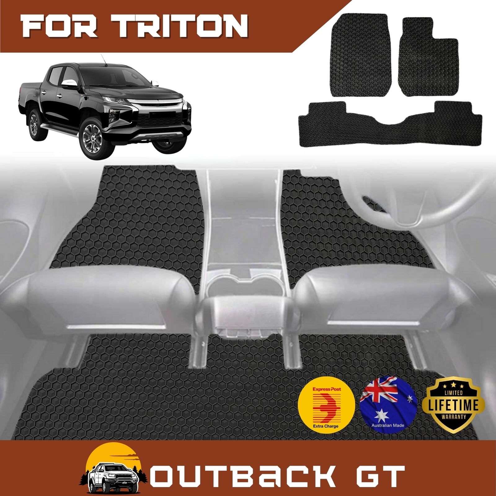 6D Diamond Car Floor Mats for Mitsubishi Triton Double Cab 2015 - 2023 (MQ MR) - Custom-Fit Carpet Liner