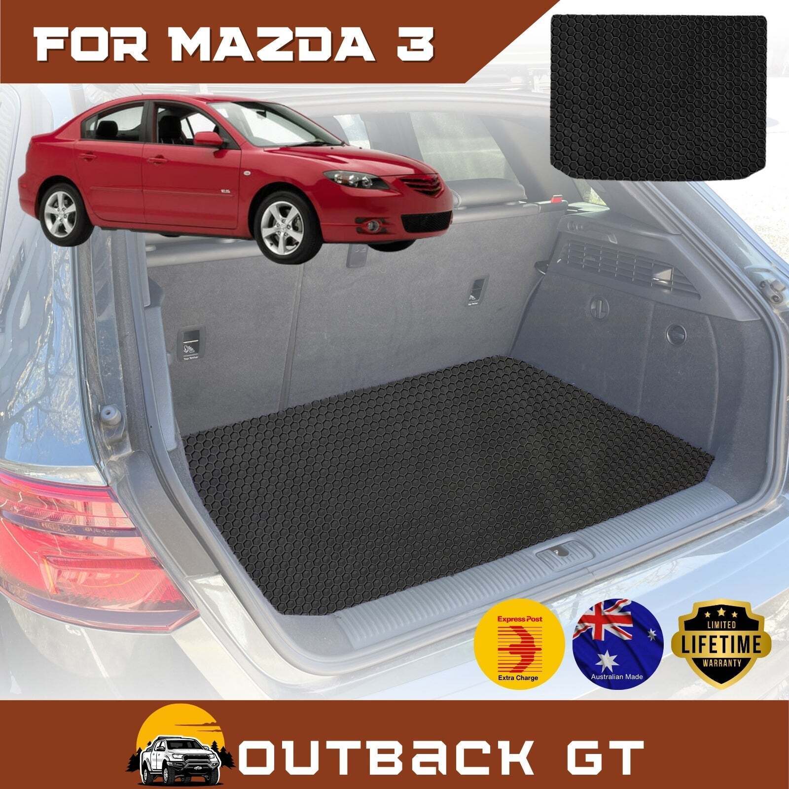 6D Diamond Car Boot Mat for Mazda 3 2004 - 2009 BK (Sedan) - Heavy Duty Carpet Liner