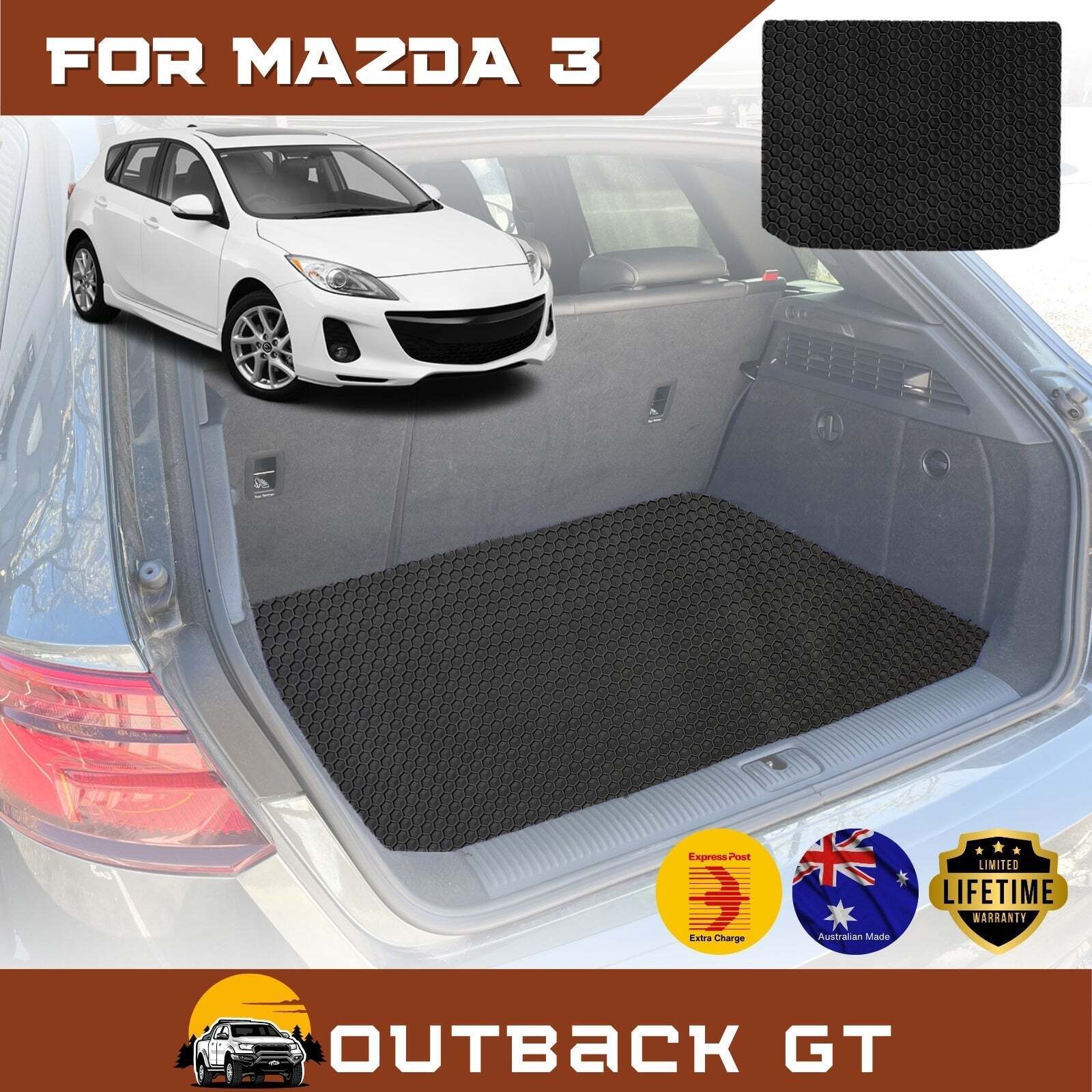 6D Diamond Car Boot Mat for Mazda 3 2009 - 2013 (BL) (Hatch) - Heavy Duty Carpet Liner