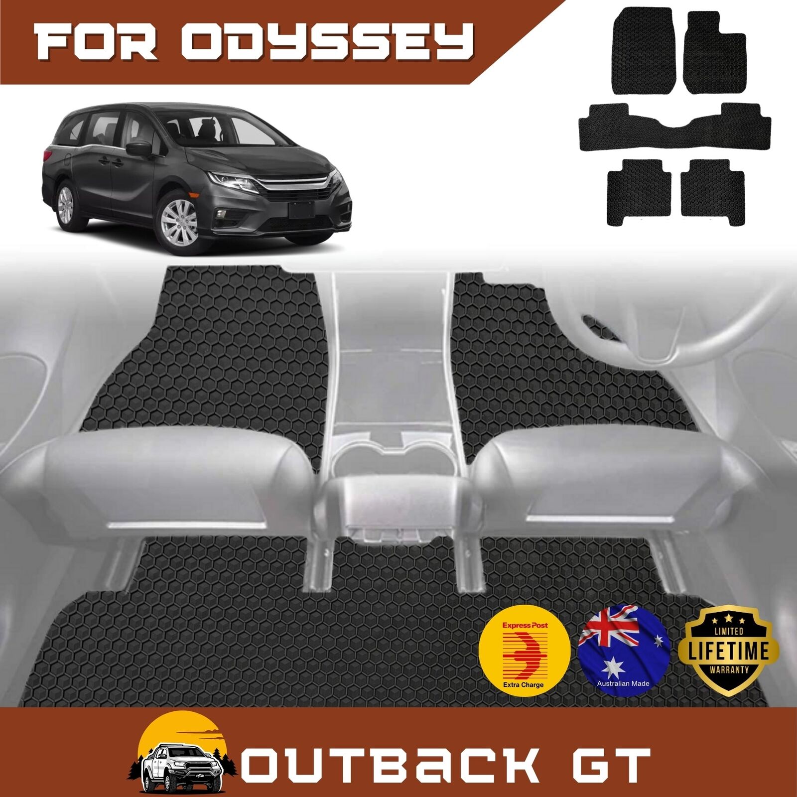 6D Diamond Car Boot Mat for Honda Odyssey 2014 - 2020 Luxury 7 Seater (ViL)  - Heavy Duty Carpet Liner