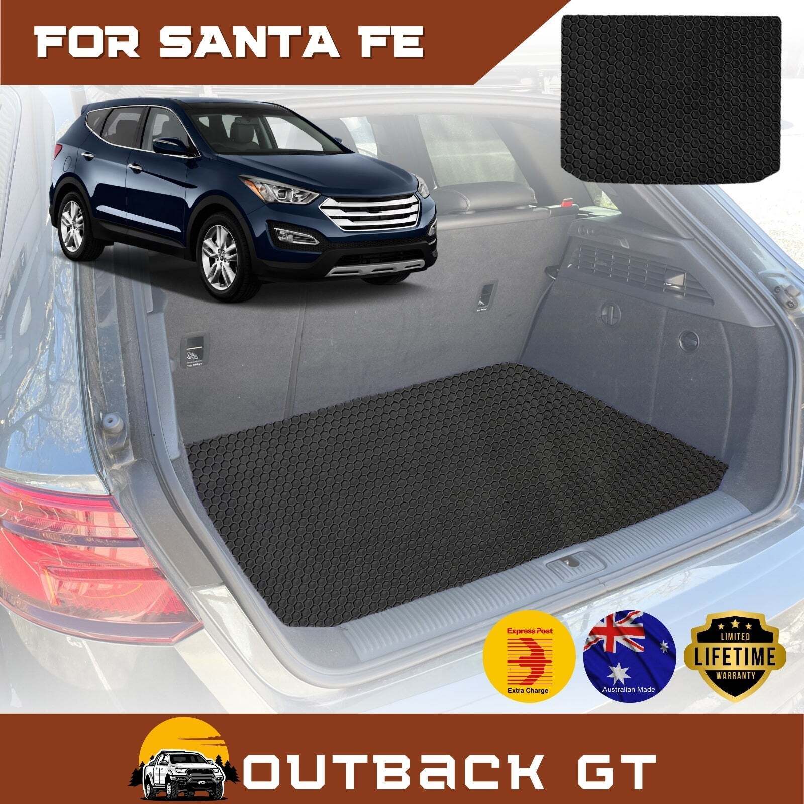 6D Diamond Car Boot Mat for Hyundai Santa Fe 2012 - 2018 (DM) (3rd Row folded/5 seater) - Heavy Duty Carpet Liner