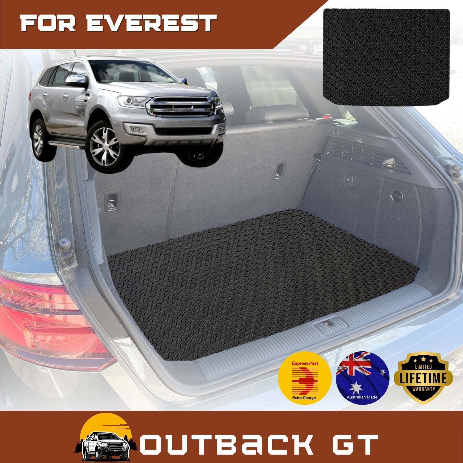 6D Diamond Car Boot Mat for Ford Everest 2015 - 2021 UA (3rd Row seats up/7 seater) - Heavy Duty Carpet Liner