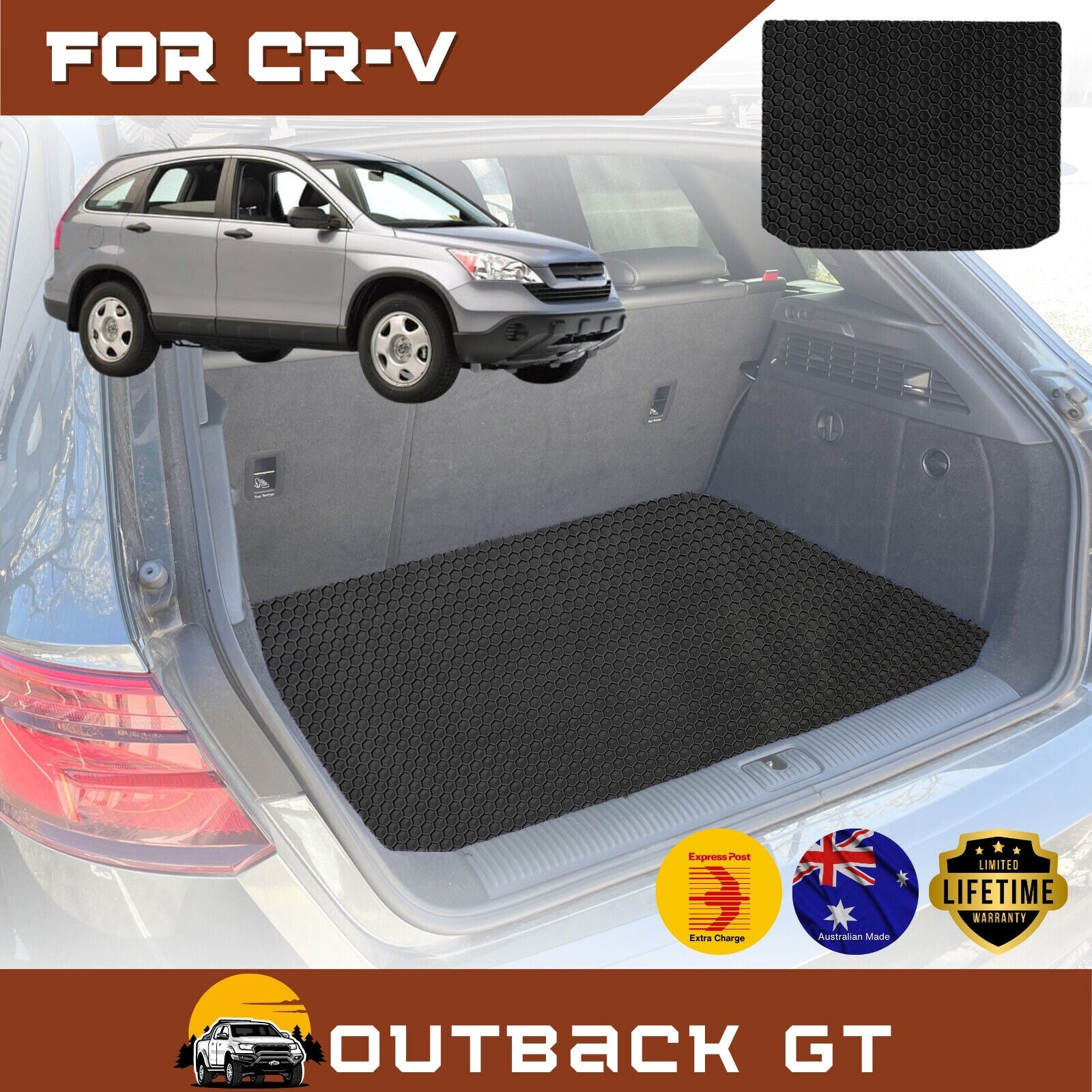 6D Diamond Car Boot Mat for Honda CR-V 2007 - 2012 RE  - Heavy Duty Carpet Liner